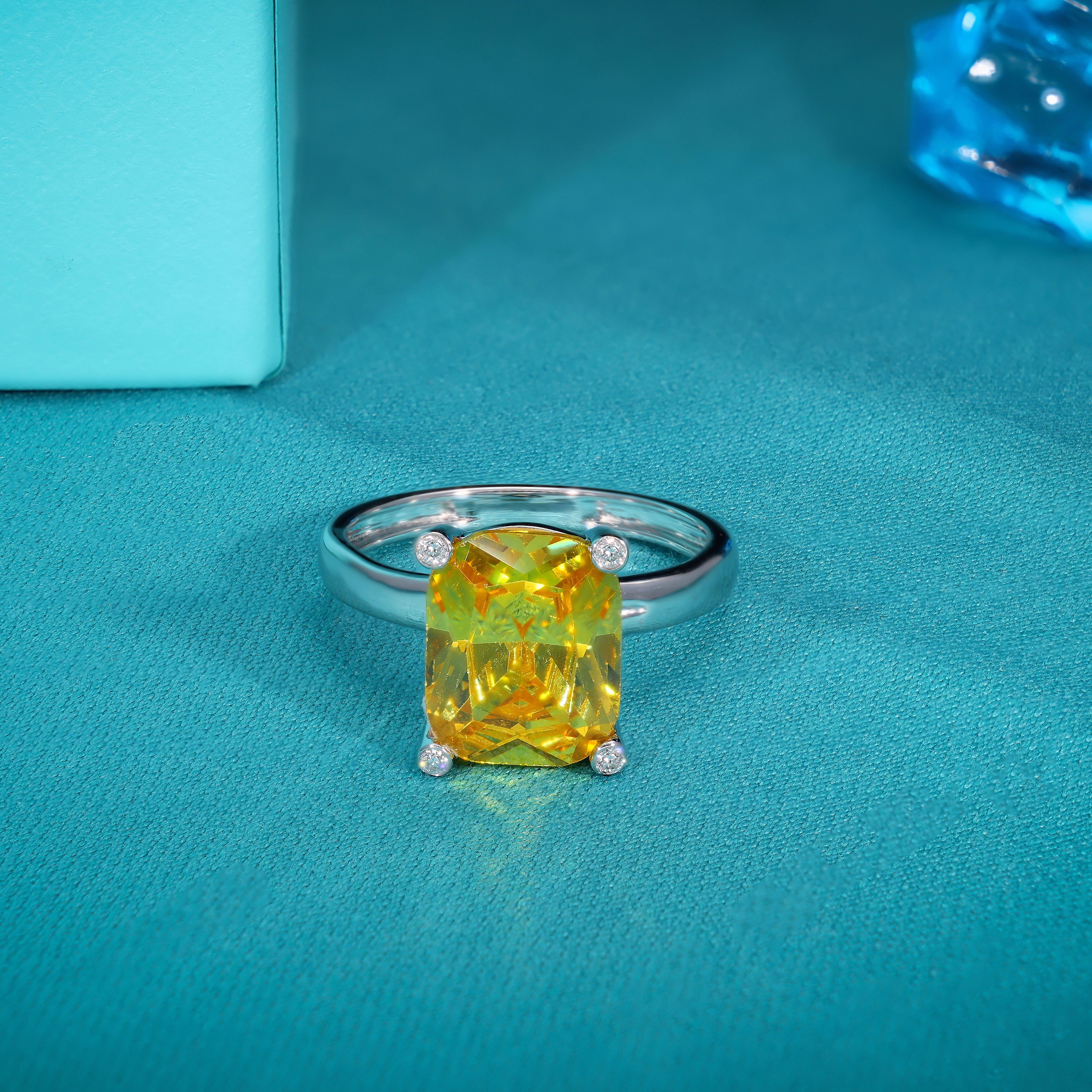 Moissanite Diamond - Yellow Prong Ring